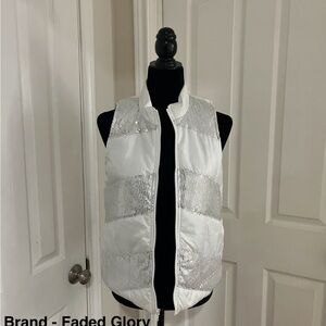 Faded Glory White Vest with Silver Sequins